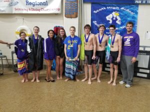 Campbell County Swimmers with the gold medal meet trophy
